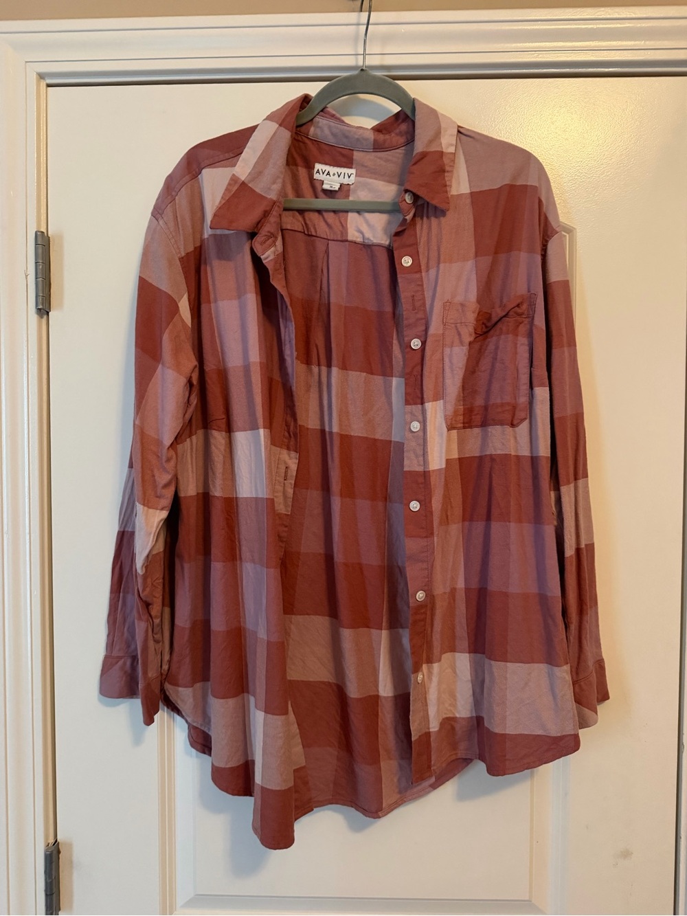 Ava & Viv Women's Pink Plaid Button-Up Shirt